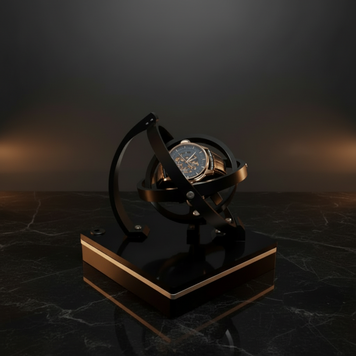 Uhrenbeweger TIMEKEEPER Horion aus elegantem Holz & Acrylglas für eine Automatikuhr. Leise & stilvoll.