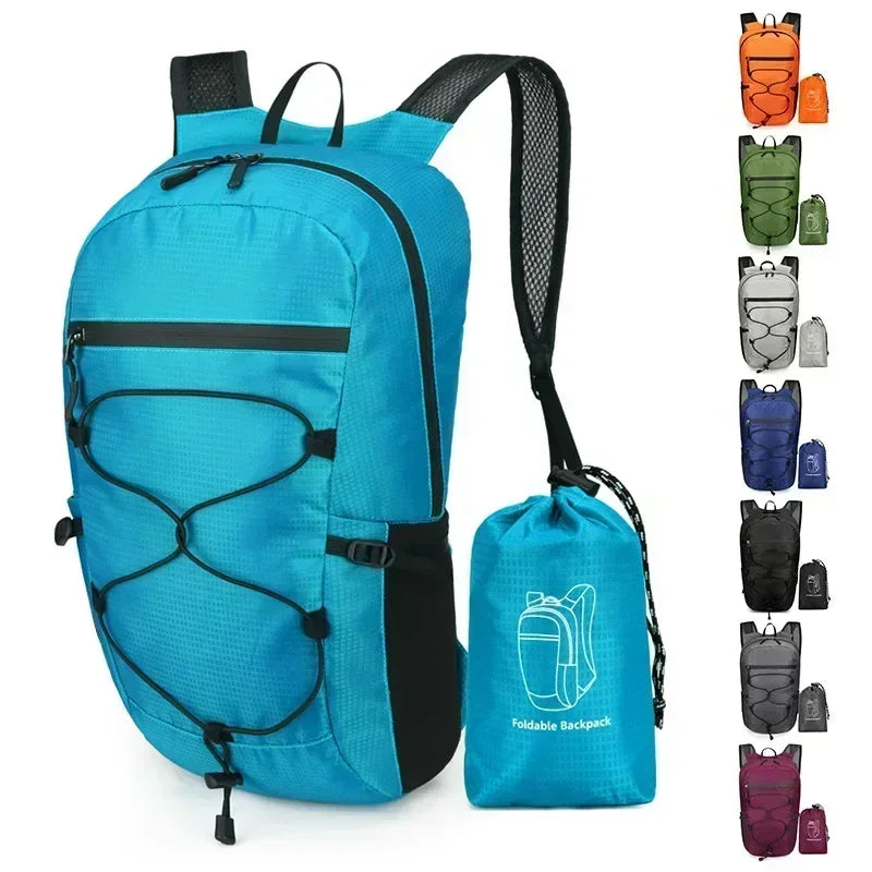 Ultrafaltbarer 20L Outdoor-Rucksack aus wasserdichtem Nylon, ideal für Wanderungen.