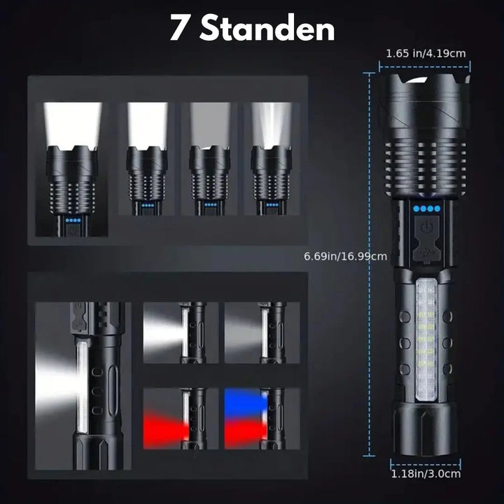 Wasserdichte & stoßfeste 5000 Lumen LED Taschenlampe. Perfekte Outdoor-Ausrüstung für Abenteuer.