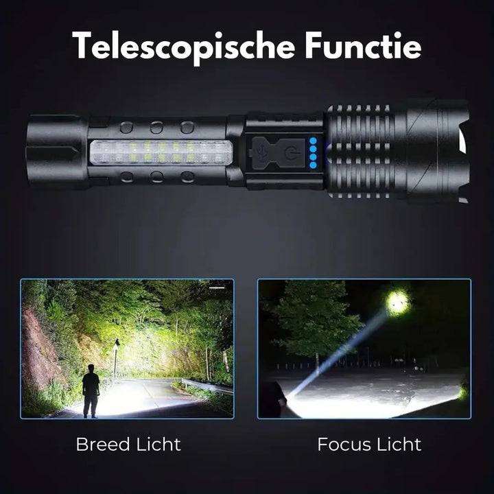 Multifunktionale LED Taschenlampe, 5000 Lumen Helligkeit. Ideal für Outdoor, Notfall & Camping.