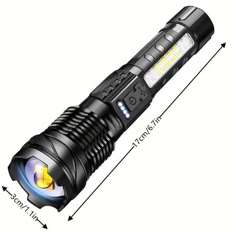 Professionelle Militär LED Taschenlampe, 5000 Lumen hell. Wiederaufladbar, für Notfall & Camping.