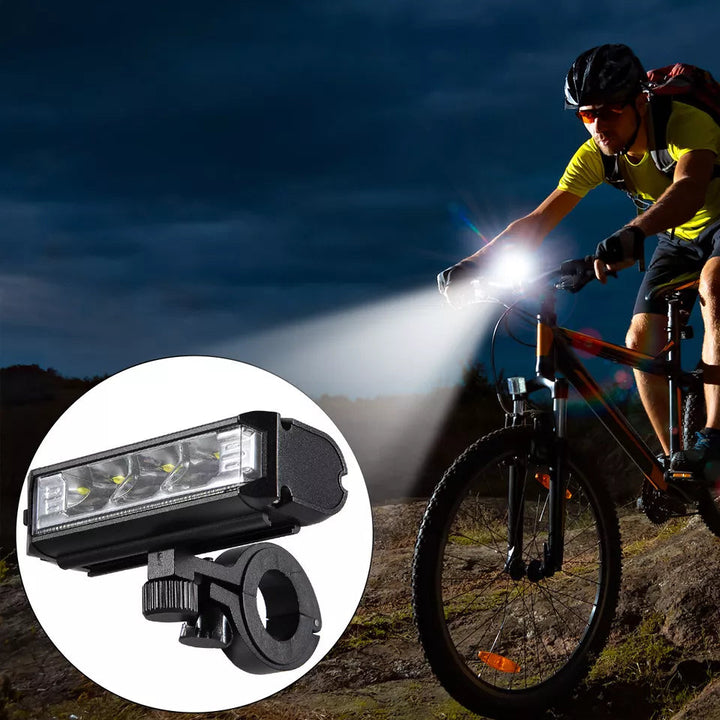 Wiederaufladbare, wasserdichte LED-Fahrradlampe mit hoher Leuchtkraft für mehr Sicherheit bei Nachtfahrten.