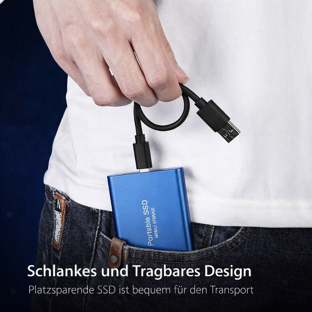 Externe 128GB SSD für schnelle Datensicherung und Speichererweiterung mit USB 3.1 und USB-C.