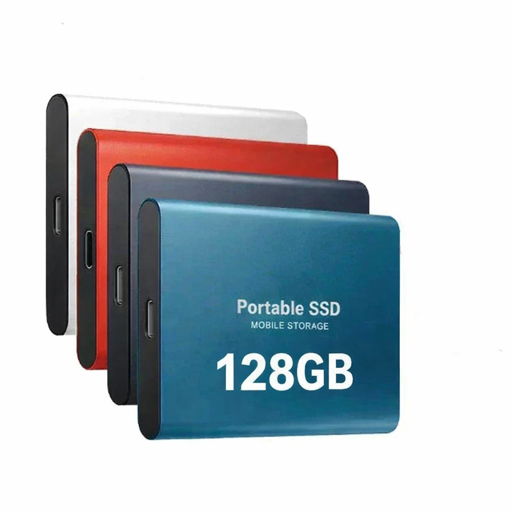 Ultrakompakte 128GB externe SSD mit USB 3.1 und USB-C, stoßfest, für flexiblen mobilen Speicher.