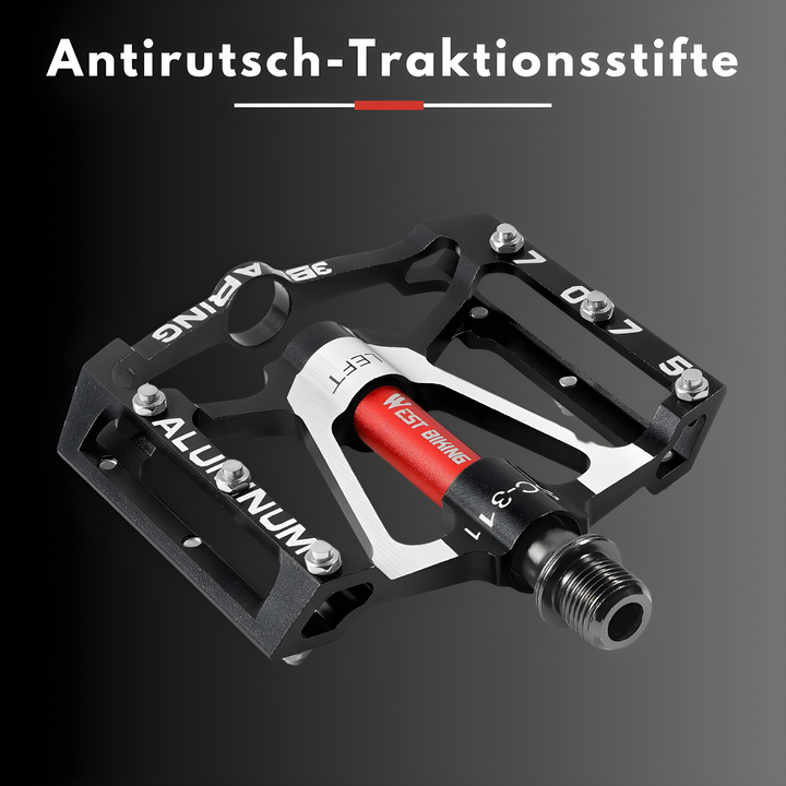 Detail der montierten ultraleichten Anti-Rutsch Fahrradpedale, wichtig für Stabilität beim Rennradfahren & MTB.