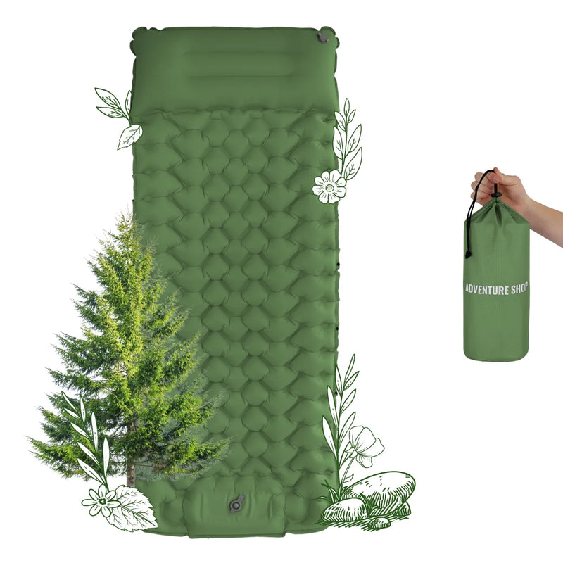 Bequeme Unisex Outdoor-Schlafmatte, aufgeblasen in einem Zelt für maximalen Schlafkomfort.