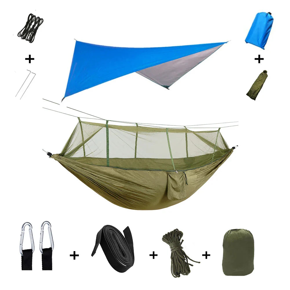 Faltbare Reisehängematte, ultraleicht, perfekt für Camping & Entspannung in der Natur.