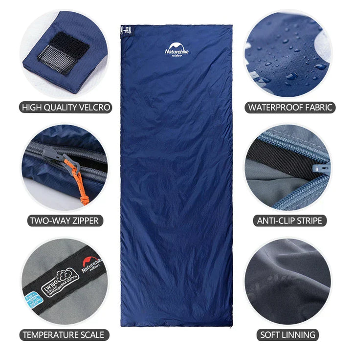 Leichter Reiseschlafsack für Festivals & Camping, 10-20°C. Kompakt, pflegeleicht und atmungsaktiv.