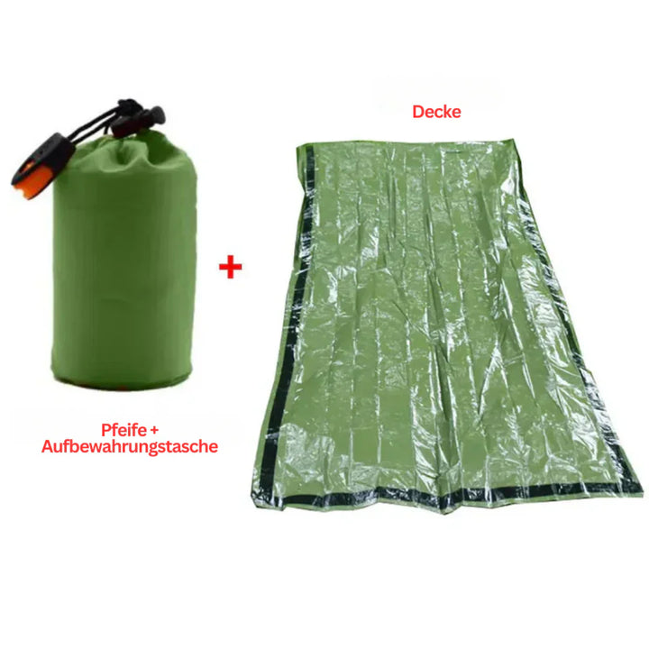 Thermoschlafsack aus strapazierfähigem Material, ultraleicht & kompakt. Ideal für Reise, Camping und schnelle Kältehilfe.