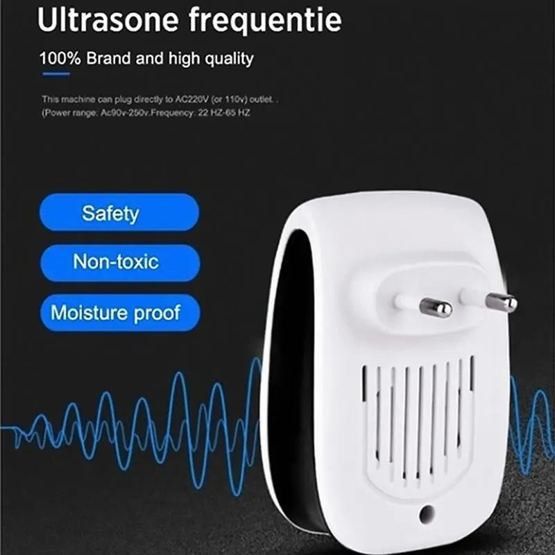 Kleiner, weißer Ultraschall Schädlingsbekämpfer, ideal für jeden Raum, schützt vor Mücken & Spinnen.