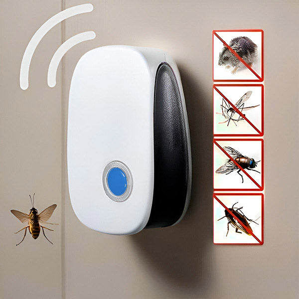 Moderner Ultraschall Schädlingsvertreiber. Geräuschloser, chemiefreier Schutz vor Insekten und Nagern im Haus.