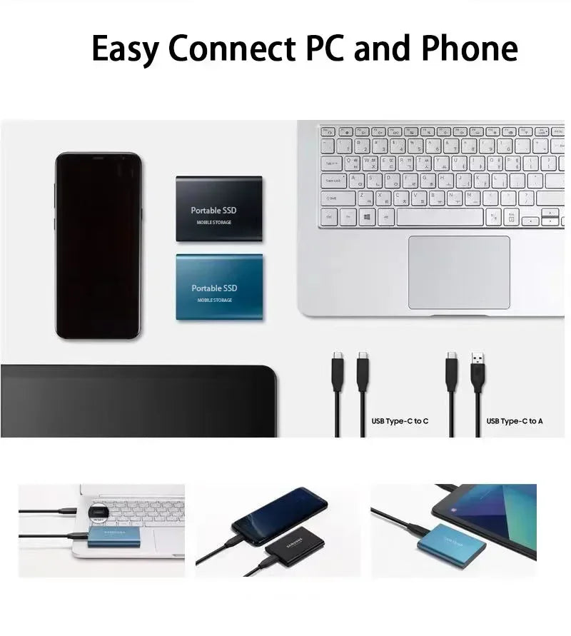 Kompakte 128TB externe SSD mit USB 3.1 Type-C Anschluss. Ideal für schnelle, sichere Datenspeicherlösung.