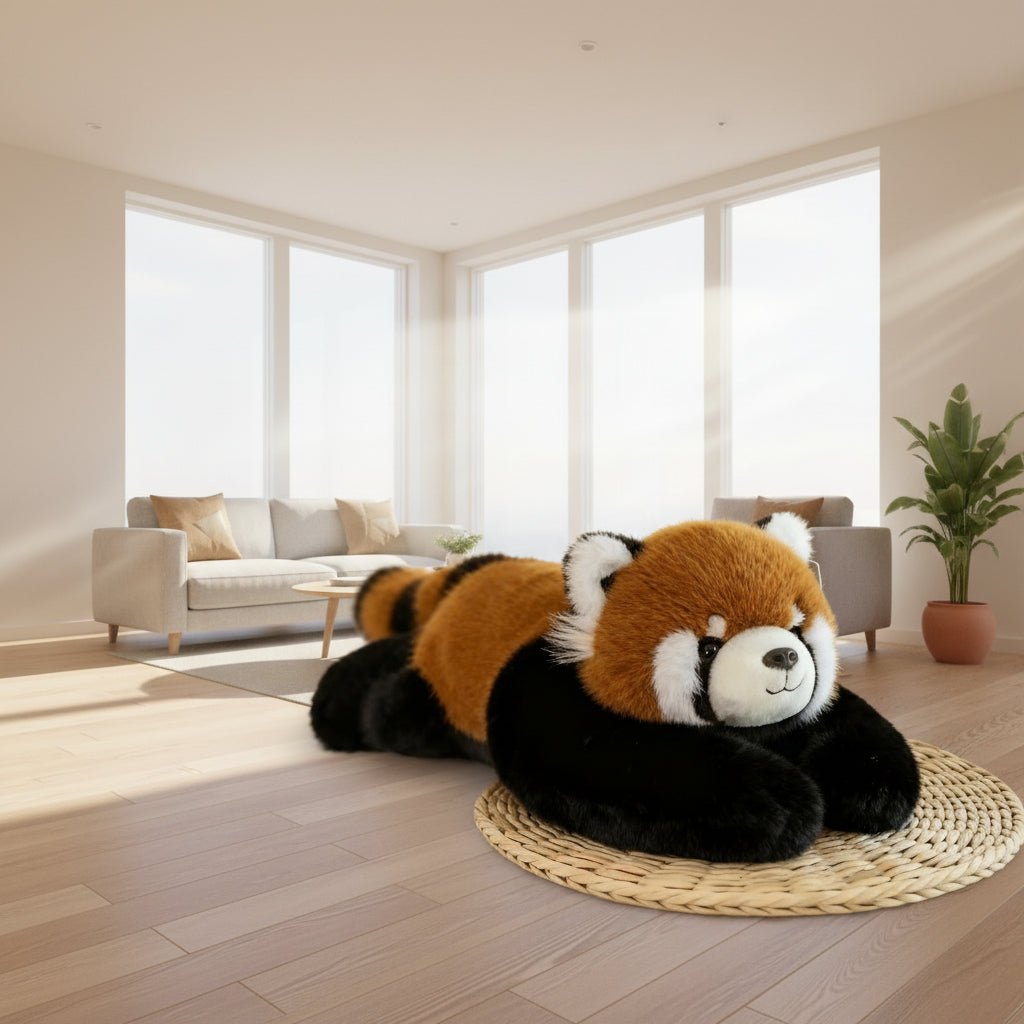 Liebenswerter Panda Plüschtier aus Kunstfell; fördert Entspannung und Geborgenheit, perfekter Kuschelbegleiter.