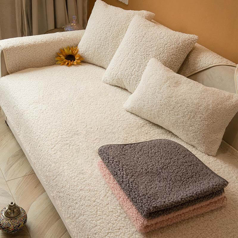 Ultraweicher Teddyfleece Sofabezug in Grau, rutschfest für Gemütlichkeit & Schutz Ihrer Couch.
