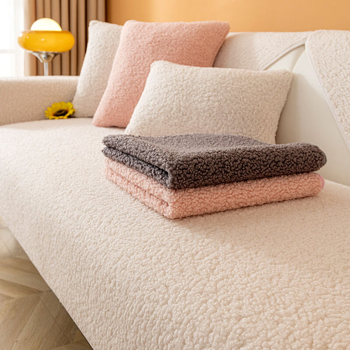 Gemütlicher Teddyfleece Überwurf für Sofa, rutschfest & haustierfreundlich, als perfekte Wohndeko.
