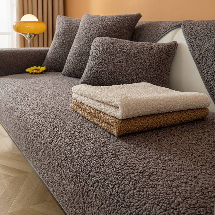 Moderner Teddyfleece Sofabezug, warm & kuschelig, mit innovativer Anti-Rutsch-Beschichtung.