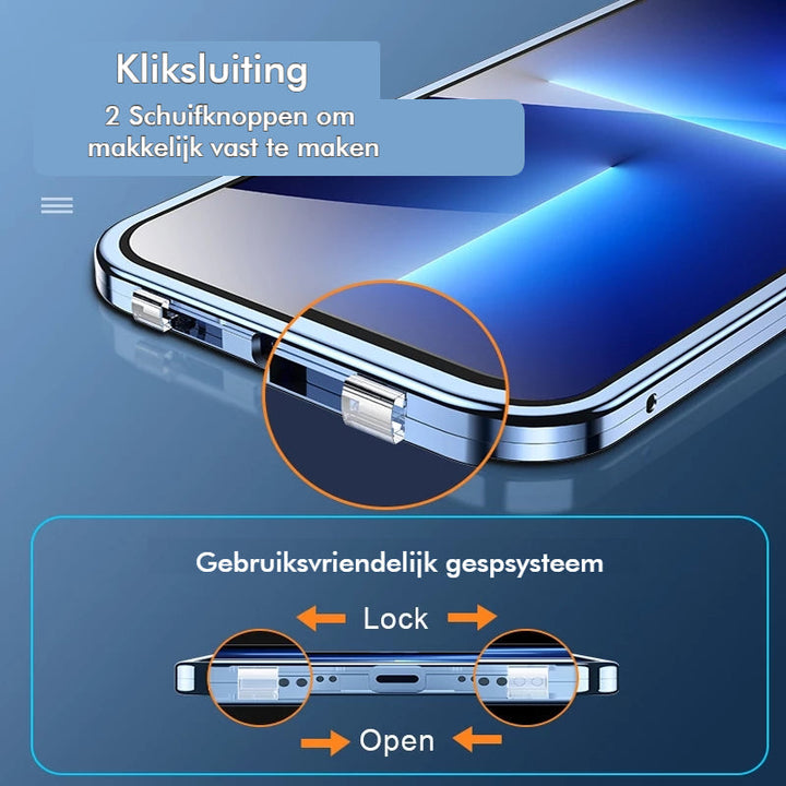 iPhone-Schutzhülle mit integriertem Displayschutz & Magnetsystem. Unterstützt Wireless Charging, 360° Schutz.