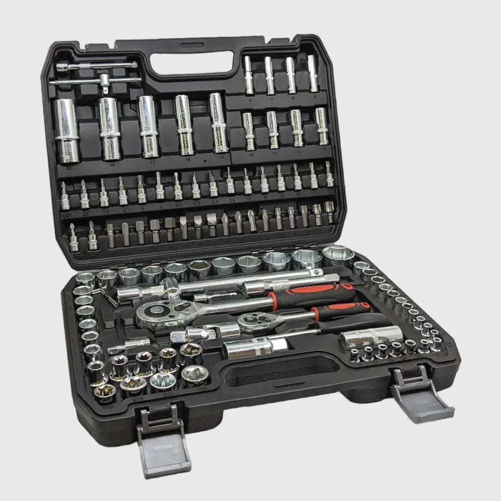 Organisiertes 108-teiliges Chrom-Vanadium Ratschen-Schlüsselsatz im Koffer, ideal für Auto Reparaturen & Werkstatt.