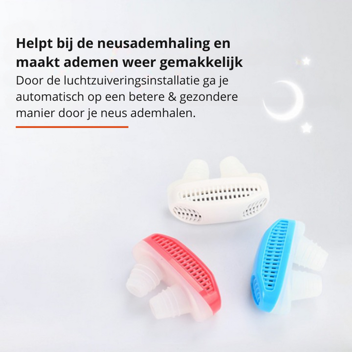 Ergonomisches Silikon Anti-Schnarch Gerät mit integriertem Luftreiniger für Nasen- und Atemwegs-Gesundheit.