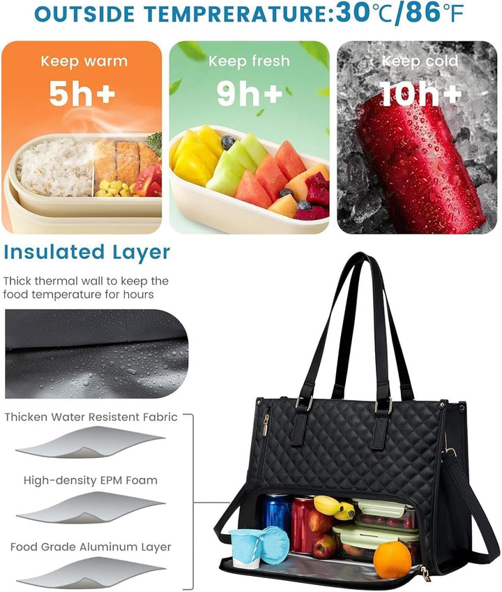 Praktische Unisex Pendeltasche mit isoliertem Lunchfach & Laptopfach für frische Mahlzeiten im Büro.