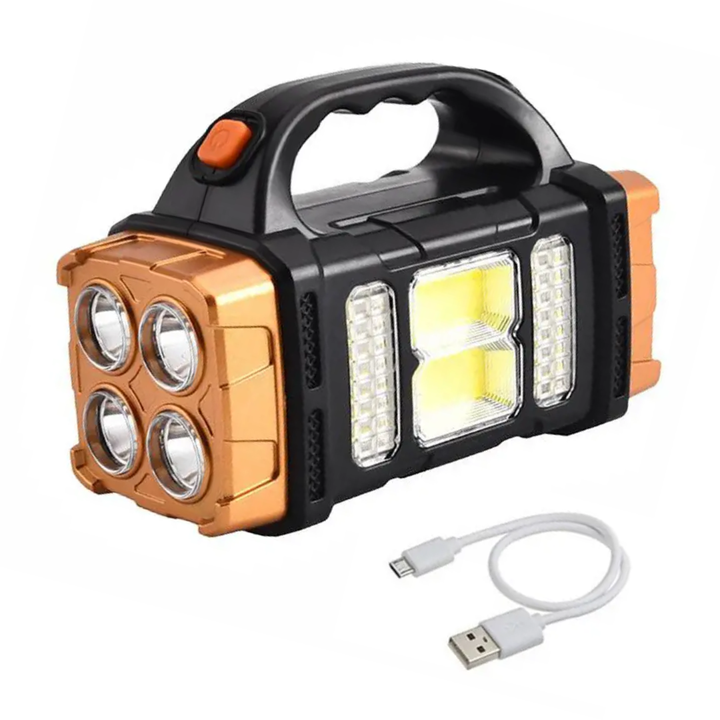 Wetterfeste Notfall-Taschenlampe mit Solarladung; ideal für Camping, Wanderung & Survival-Ausrüstung.