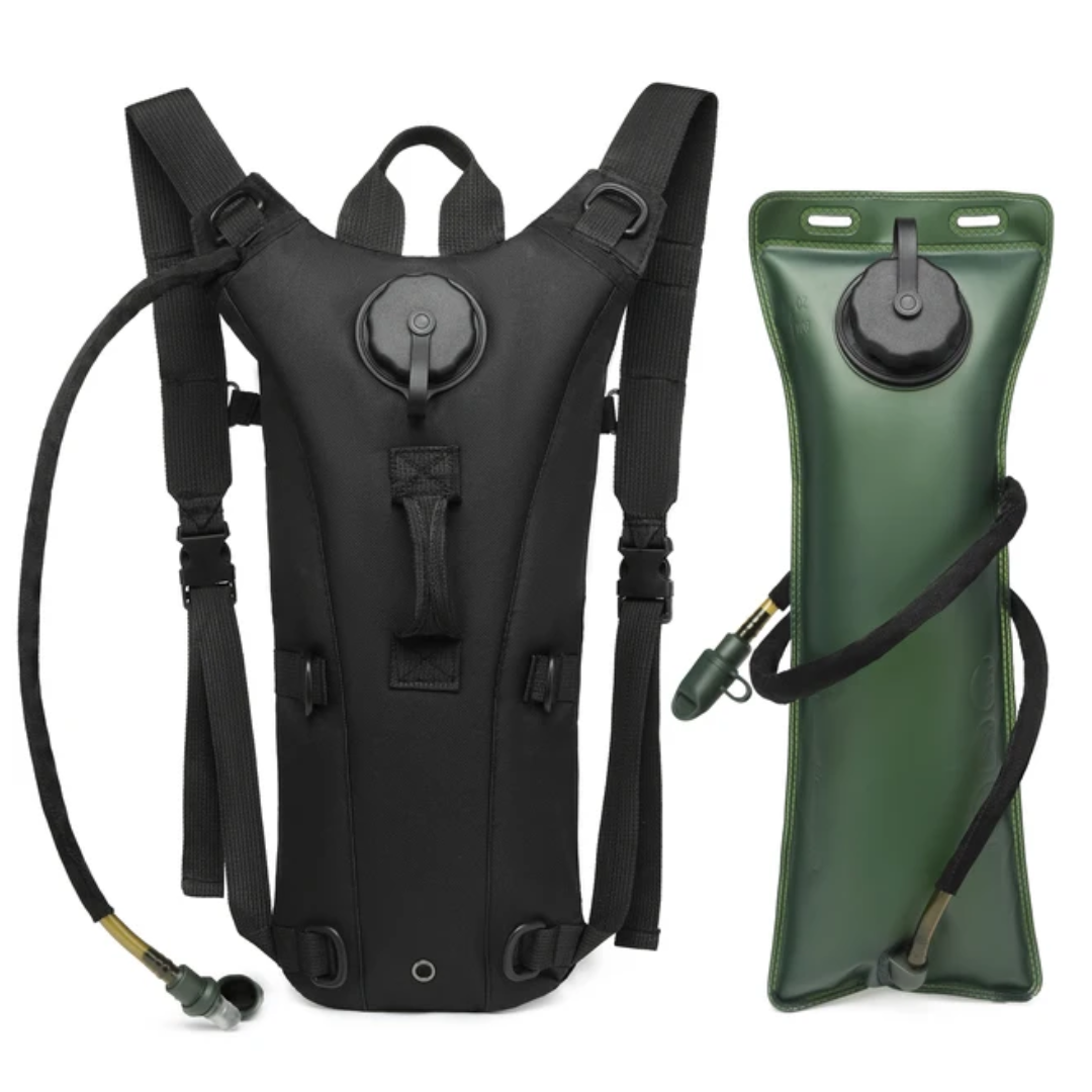 Schwarzer 3L Trinkrucksack für Radfahren & Wandern. Robuster Hydrationsrucksack für Sport.