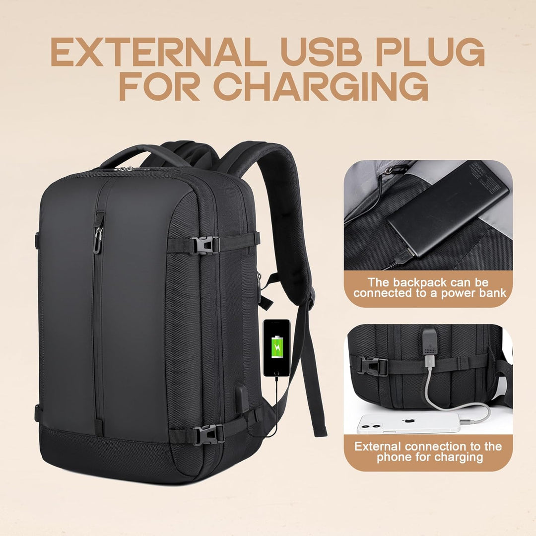 Anti-Diebstahl Laptop-Rucksack (40L) für Reisen. Wasserdichtes Handgepäck mit USB-Ladefunktion.