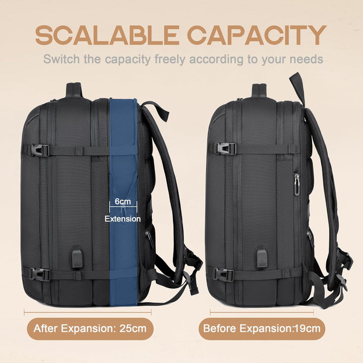 Business Reiserucksack 40L, erweiterbar & wasserdicht. Mit Laptopfach und USB-Anschluss für Pendler.