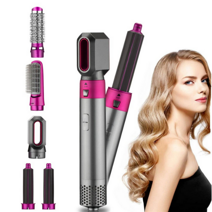 Kompakter Heißluftstyler für Haarstyling: Föhn, Glätteisen, Lockenstab & Volumenbürste in einem Gerät. Perfekt für alle.