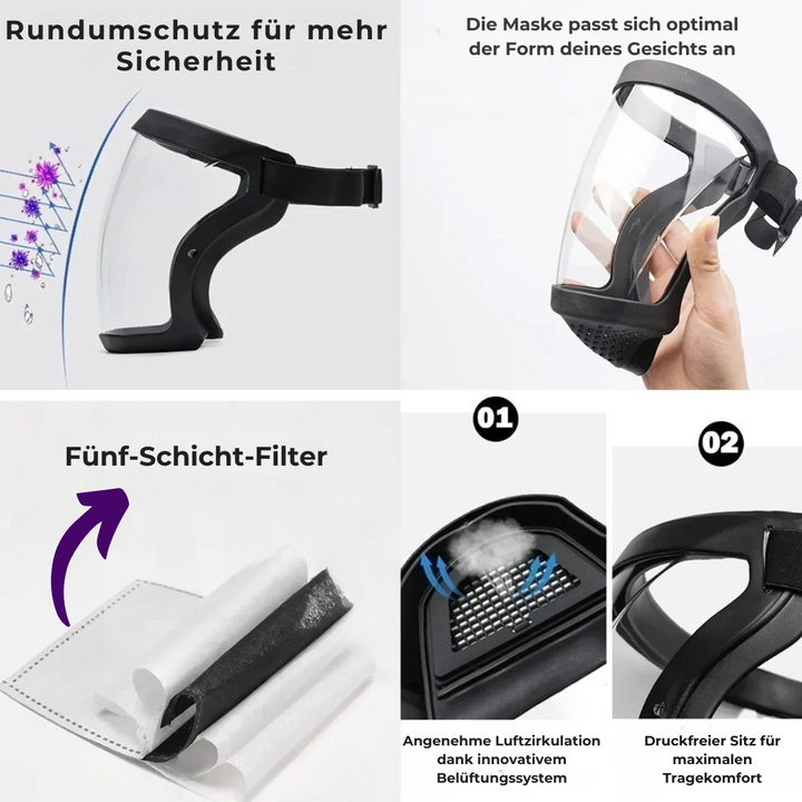 Ergonomische Neoprenmaske AirGuard Max für Staub- und Atemschutz, ideal für wiederverwendbaren Gebrauch.