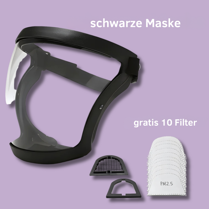 Person trägt AirGuard Max Schutzmaske, bietet besten Atemschutz und Komfort, geeignet für Outdoor.