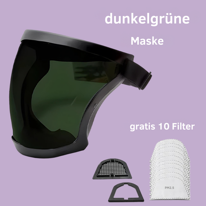 Nahaufnahme des HEPA Luftfilters der AirGuard Max Atemschutzmaske, für saubere Luft & Schutz.