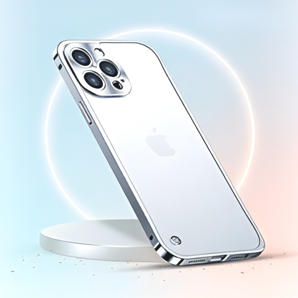 Hochwertige iPhone Schutzhülle aus Aluminium, schlankes Profil und verstärkte Ecken.