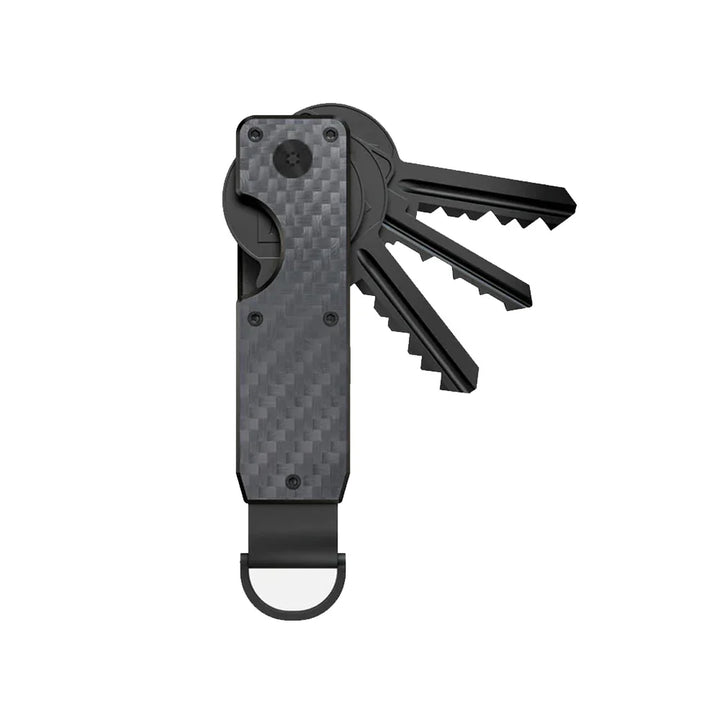 Nahaufnahme des Aluminium Schlüssel Organizers, hebt die präzise Verarbeitung und das Material hervor.