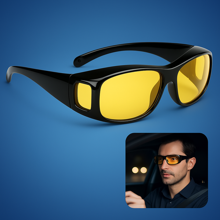 Unisex Anti-Blend Fahrbrille für Nachtsicht, gelb getönte Gläser zur Sichtverbesserung beim Autofahren.