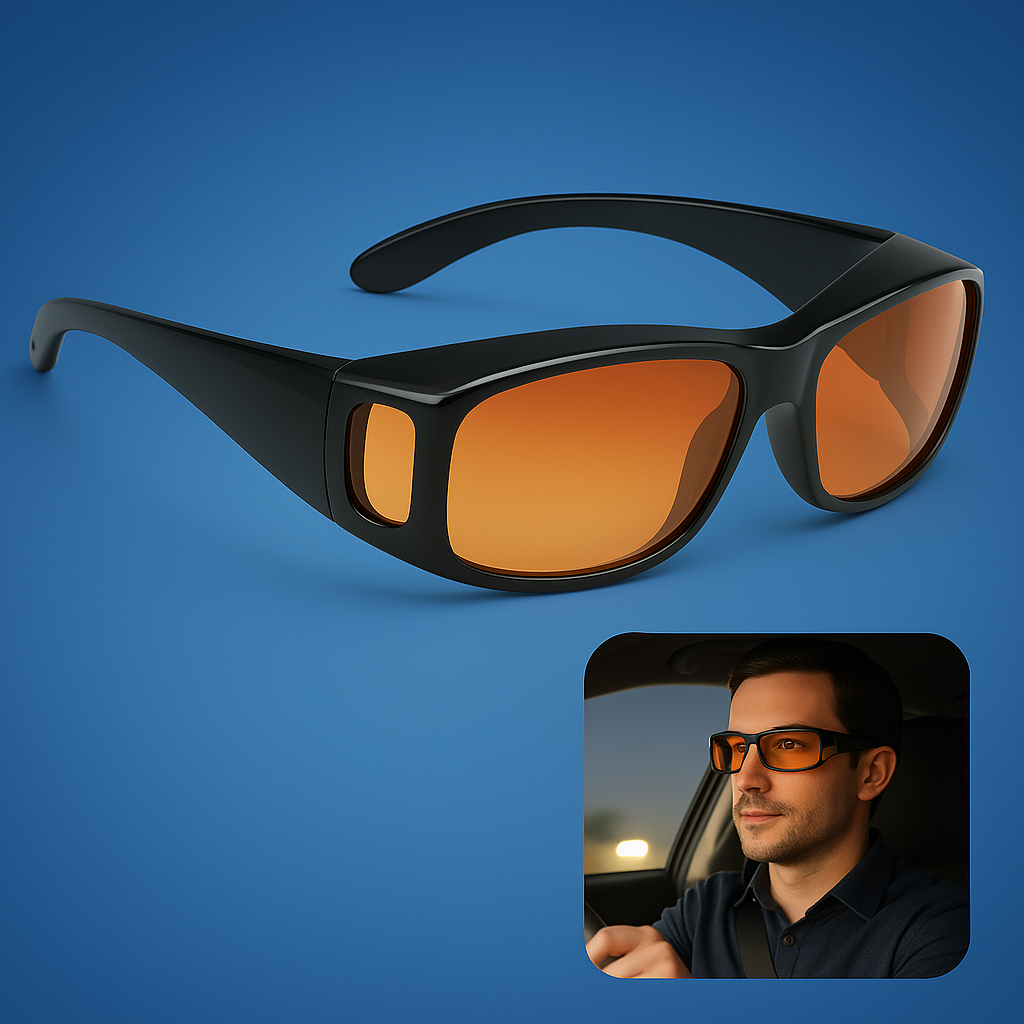 Unisex Anti-Blend Fahrbrille mit UV-Schutz, gelben Gläsern für verbesserte Nachtsicht, Autofahren bei Dämmerung sicher.