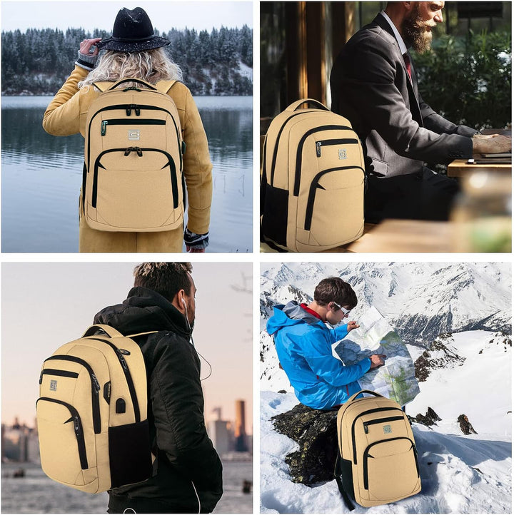Reise- und Arbeitsrucksack unisex mit Diebstahlschutz, USB-Ladeanschluss und vielen Fächern.