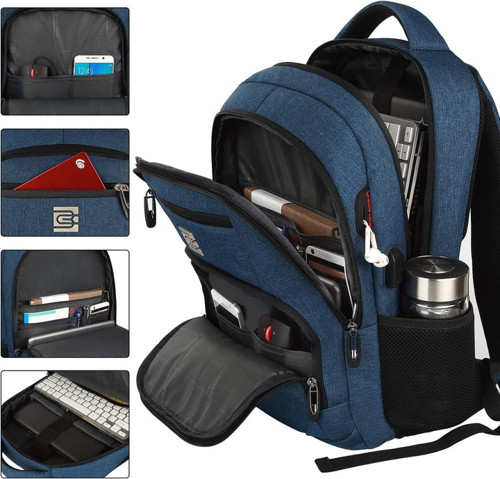 Robuster Unisex Rucksack mit Diebstahlschutz, USB-Ladefunktion für Laptop und persönliche Dinge.