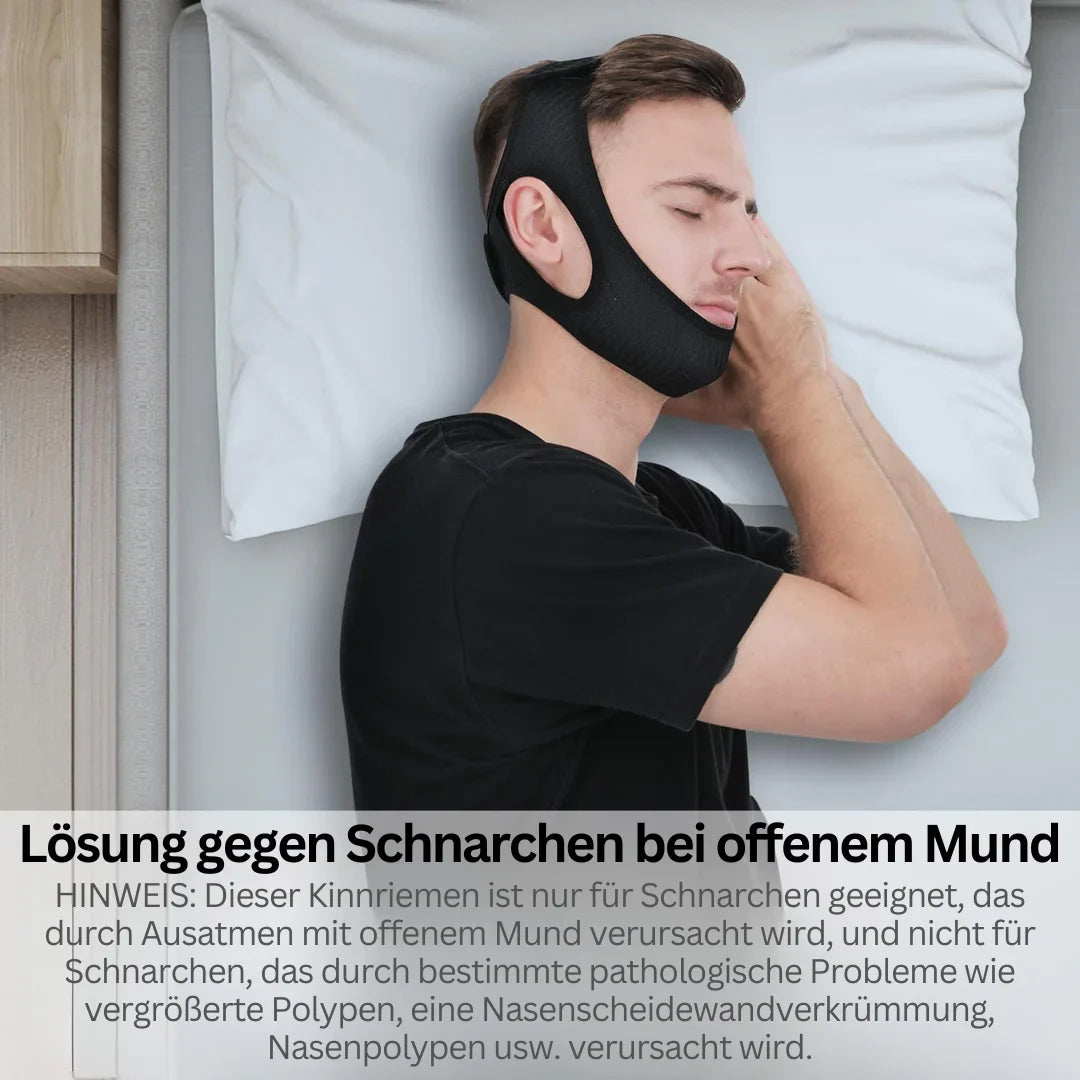 Verstellbares Anti-Schnarch Kinnband, unisex, für weniger Schnarchen & tieferen, ungestörten Schlaf. Gesundheit.