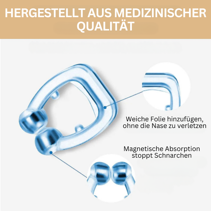 Wiederverwendbarer Anti-Schnarch-Nasenclip für verbesserte Atmung, gesunden Schlaf und allgemeine Schlaferholung.