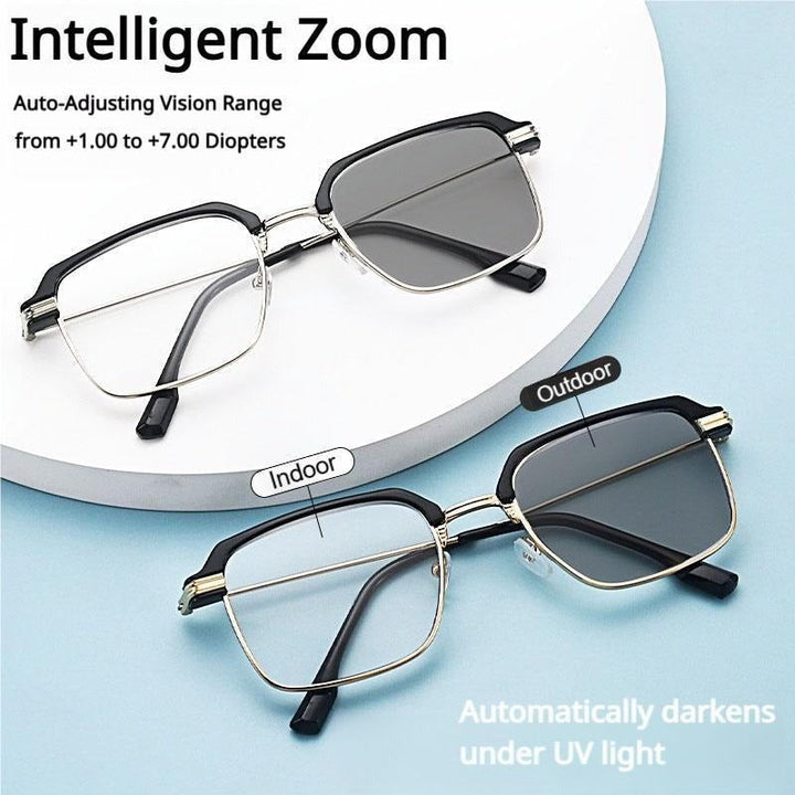 Autofokus Lesebrille mit Blaulichtfilter. Schützt Augen, ideal für digitale Geräte & Alltag.