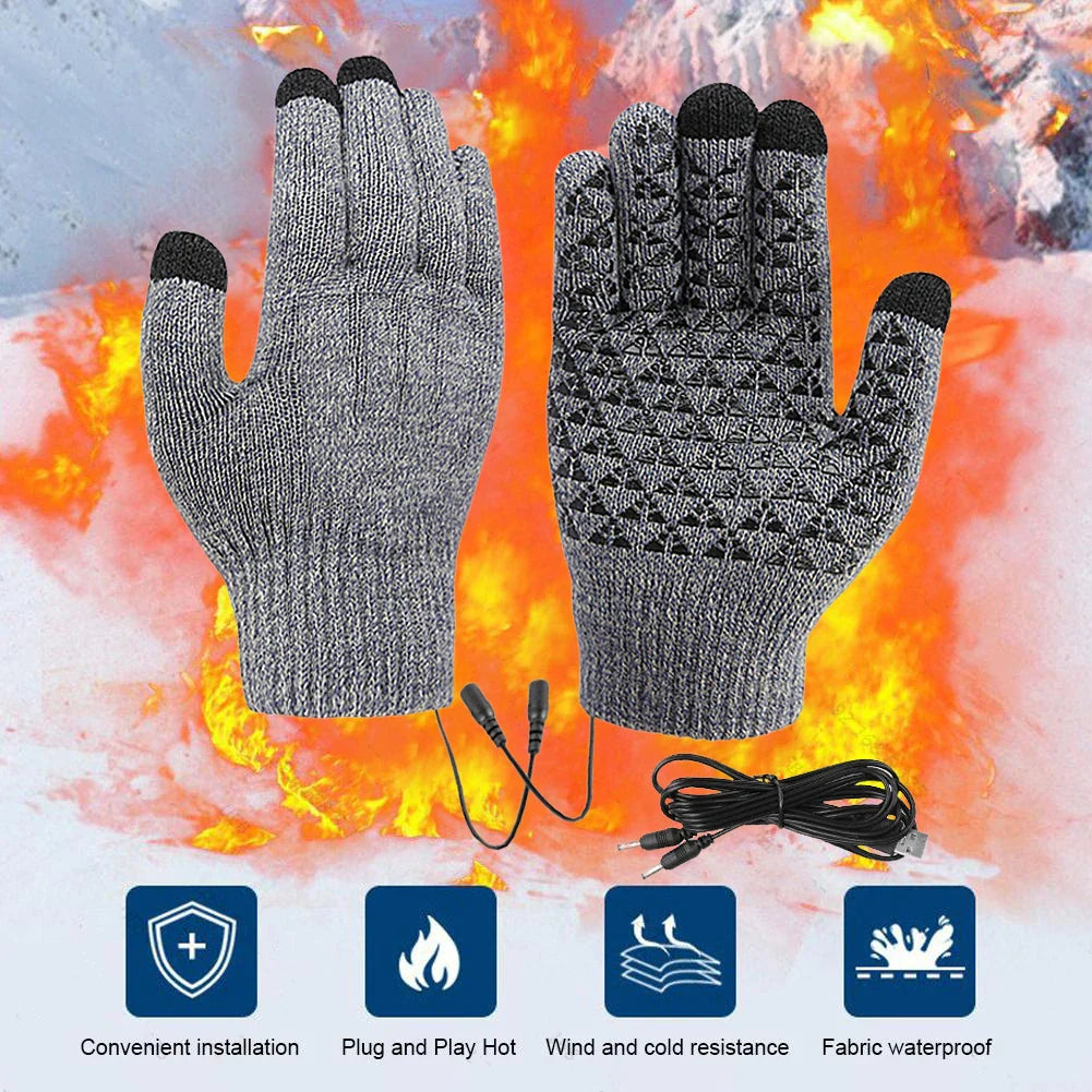 Unisex beheizbare Winterhandschuhe in Grau/Schwarz, warm, mit USB-Ladefunktion, ideal für kalte Wintertage.