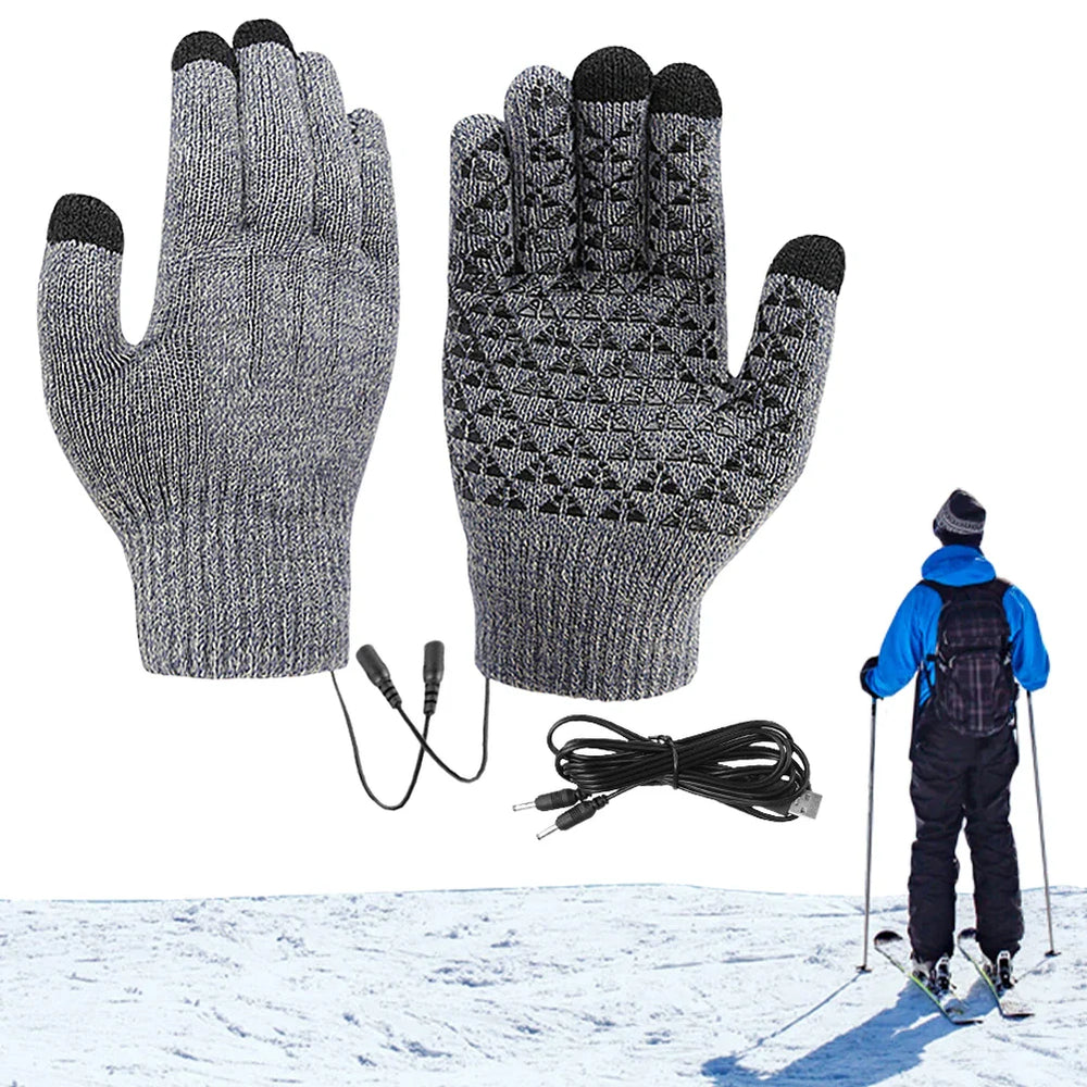Graue/schwarze Touchscreen Winterhandschuhe, beheizbar, rutschfest, unisex, perfekt für Outdoor-Aktivitäten.