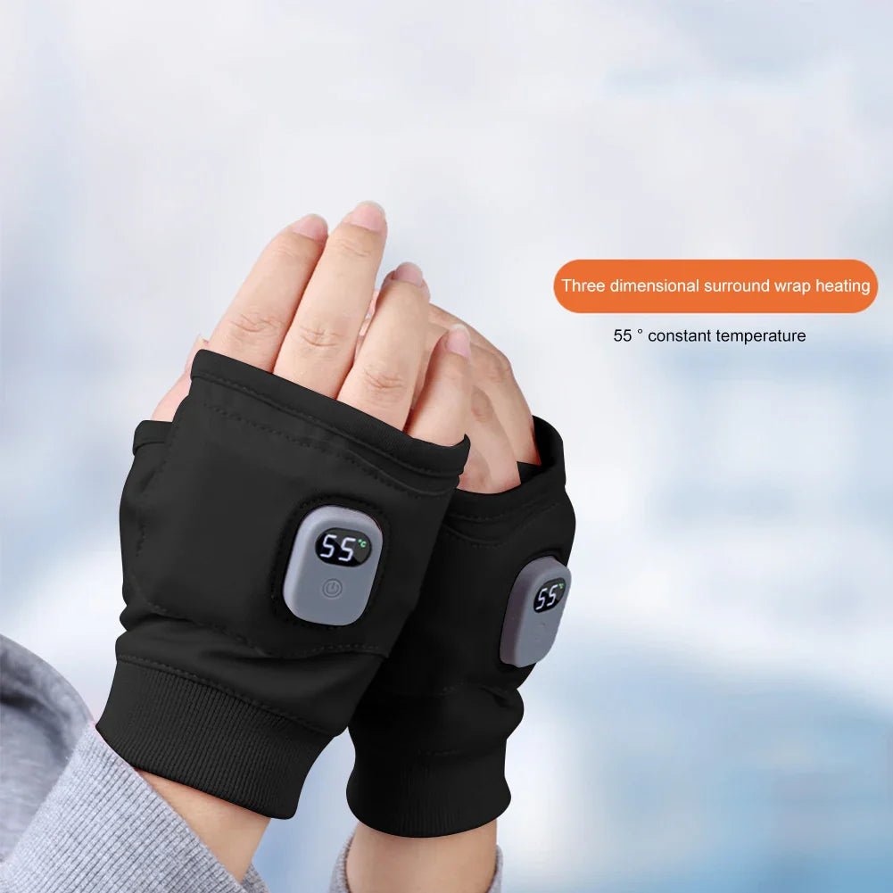 Nahaufnahme der Touchscreen-Spitzen an beheizbaren Unisex-Handschuhen, praktisch für kalte Tage.
