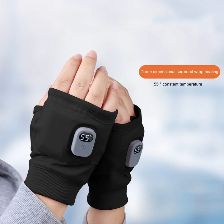 Nahaufnahme der Touchscreen-Spitzen an beheizbaren Unisex-Handschuhen, praktisch für kalte Tage.