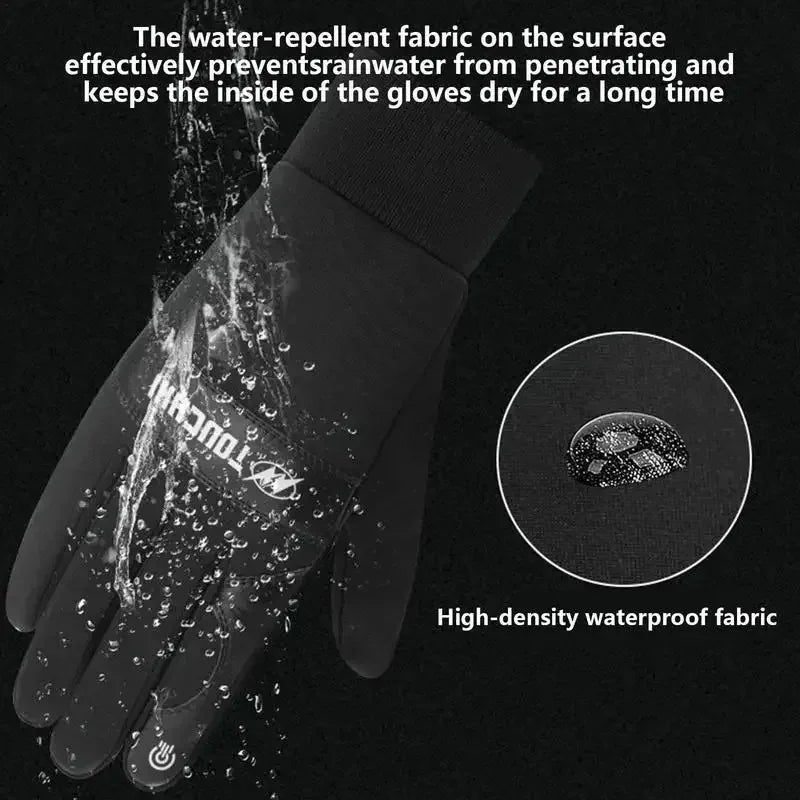 Paar schwarze, beheizte unisex Winterhandschuhe, wasserdicht und touchscreen-fähig, für kalte Outdoor-Abenteuer.