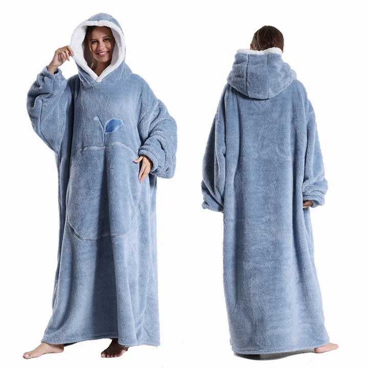 Bequeme wearable blanket: Übergröße Kapuzendecke mit Ärmeln & Sherpa-Futter, ideal für Homewear.