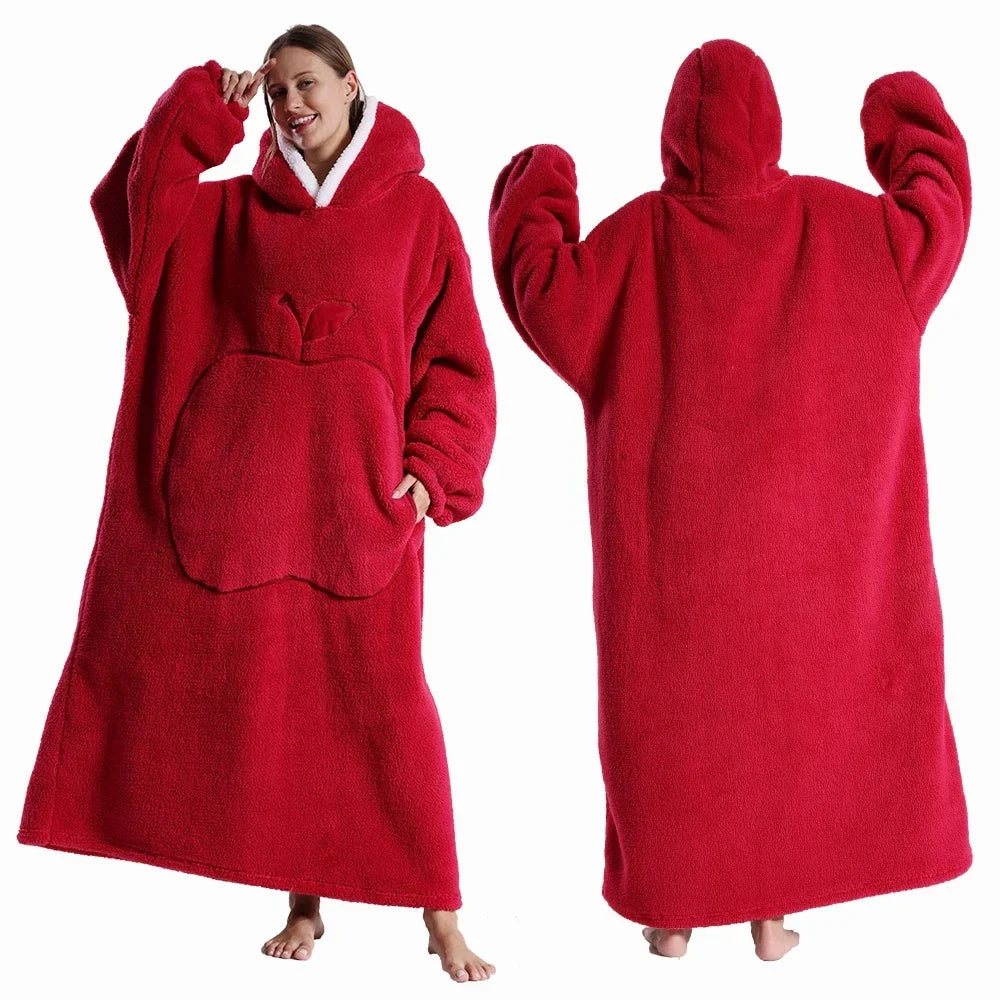 Extrem weiche, flauschige Sherpa Kuscheldecke mit Ärmeln und Kapuze, unisex, für gemütliche Winternächte.