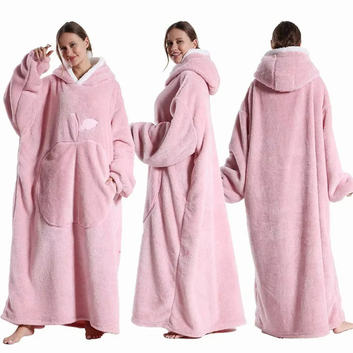 Weiche, warme Flanell-Sherpa Übergröße Kapuzendecke für Damen & Herren. Ideal als gemütliche Homewear.