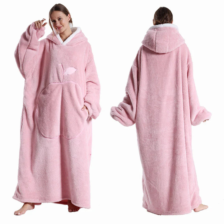 Flauschige Sherpa-Flanell Kuscheldecke mit Kapuze & Ärmeln, Übergröße, gemütlich für Damen & Herren.